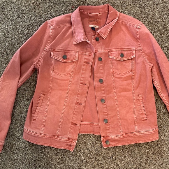 salmon pink denim jacket